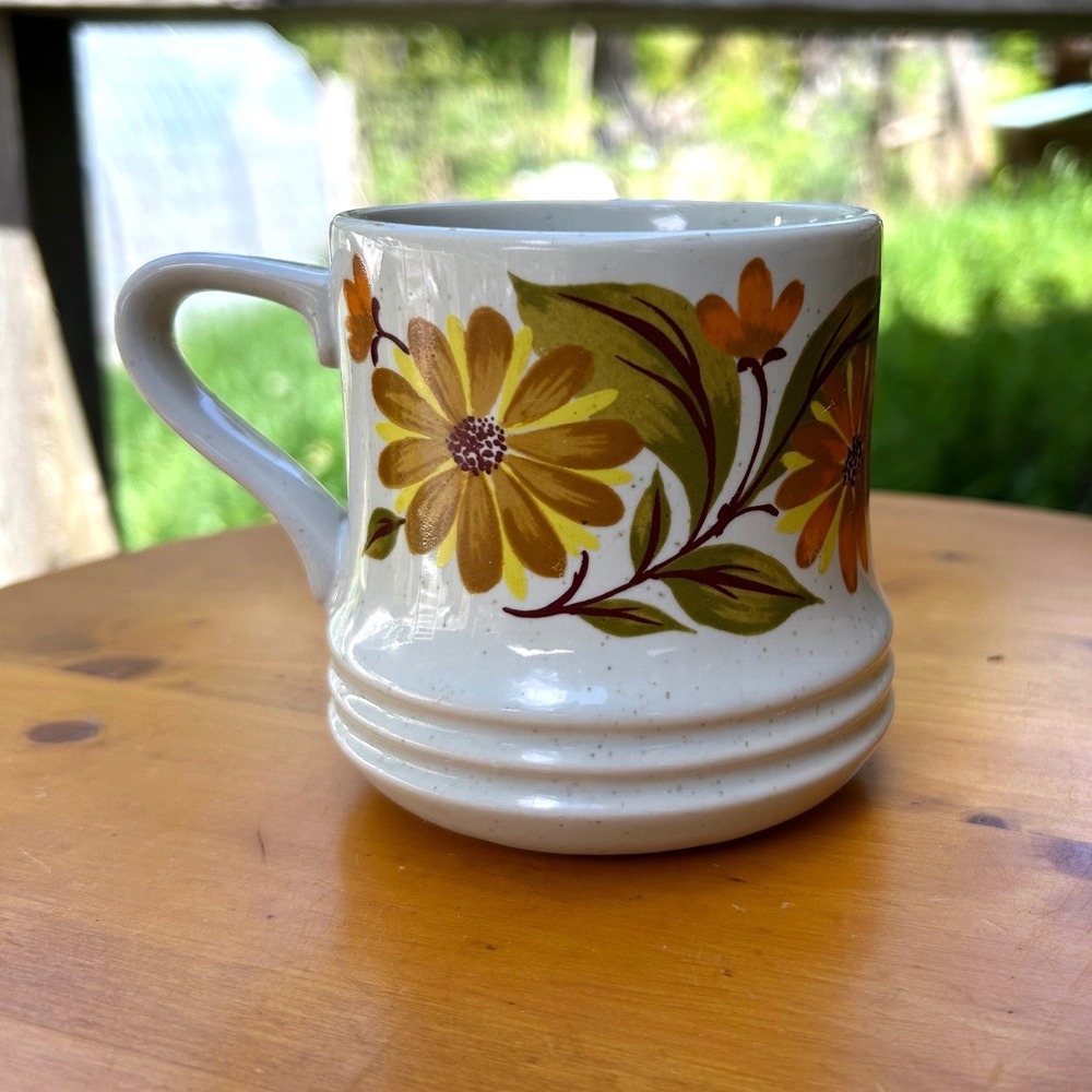 Vintage Stoneware Mug Large Orange Yellow Retro Daisy Flower JMP Japan Capri - Picture 2 of 9